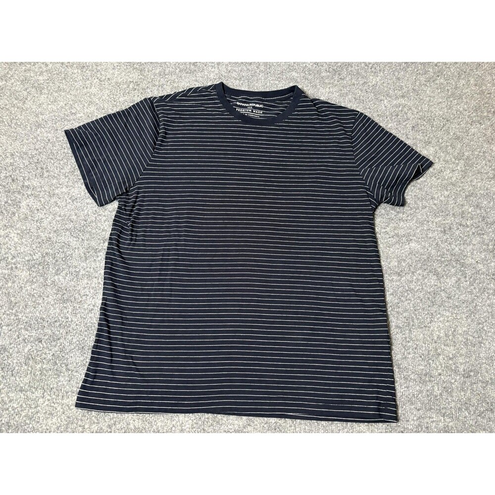 Banana Republic Shirt Mens L Blue Stripe Premium Wash Tagless Crew Neck Tee